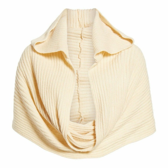 Free People Cream Hooded Knit Wrap Scarf - Picture 2 of 9